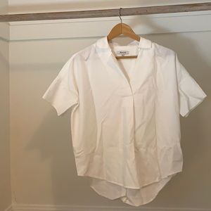 MADEWELL WHITE OVERSIZED SHORT SLEEVE BLOUSE WITH BACK BUTTON DETAIL SIZE XS